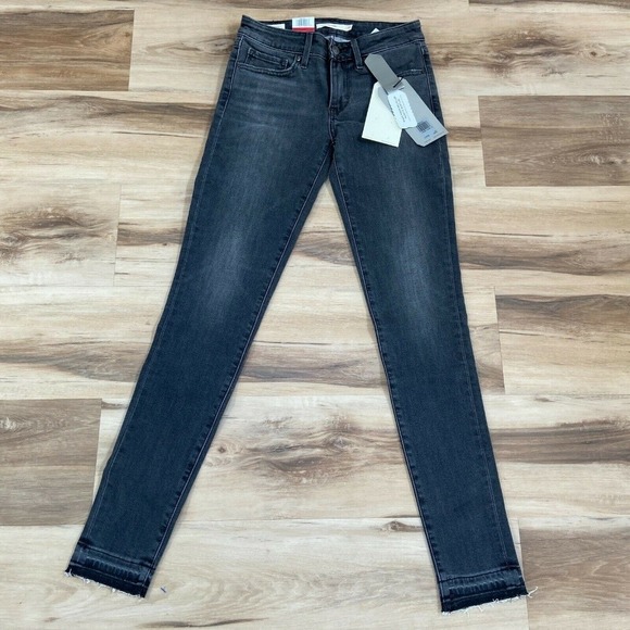 Levi's Premium 711 Skinny Jeans Womens Mid Rise Gray Wash Frayed Hem - Picture 1 of 8
